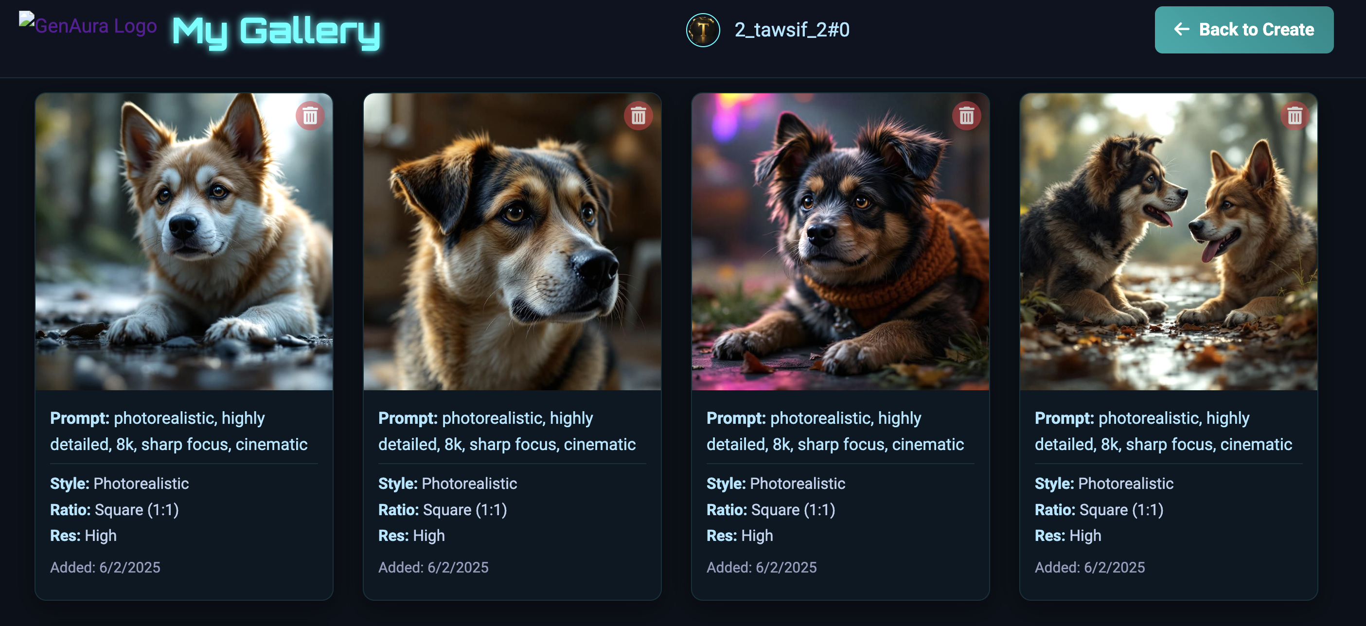 GenAura save AI generated image to gallery feature for easy access