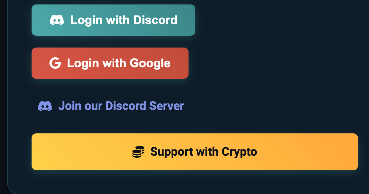 GenAura login options with Discord and Google for AI image creation