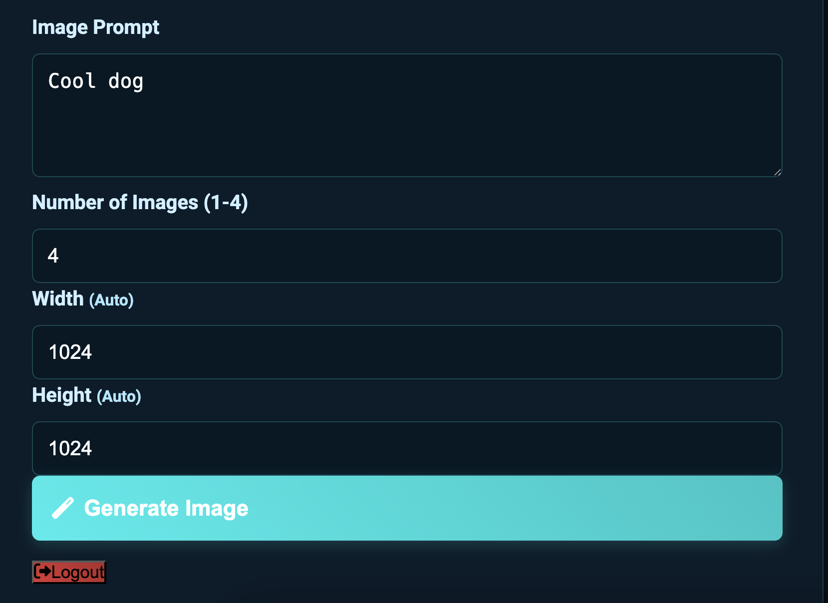 GenAura image prompt input field for AI text to image generation